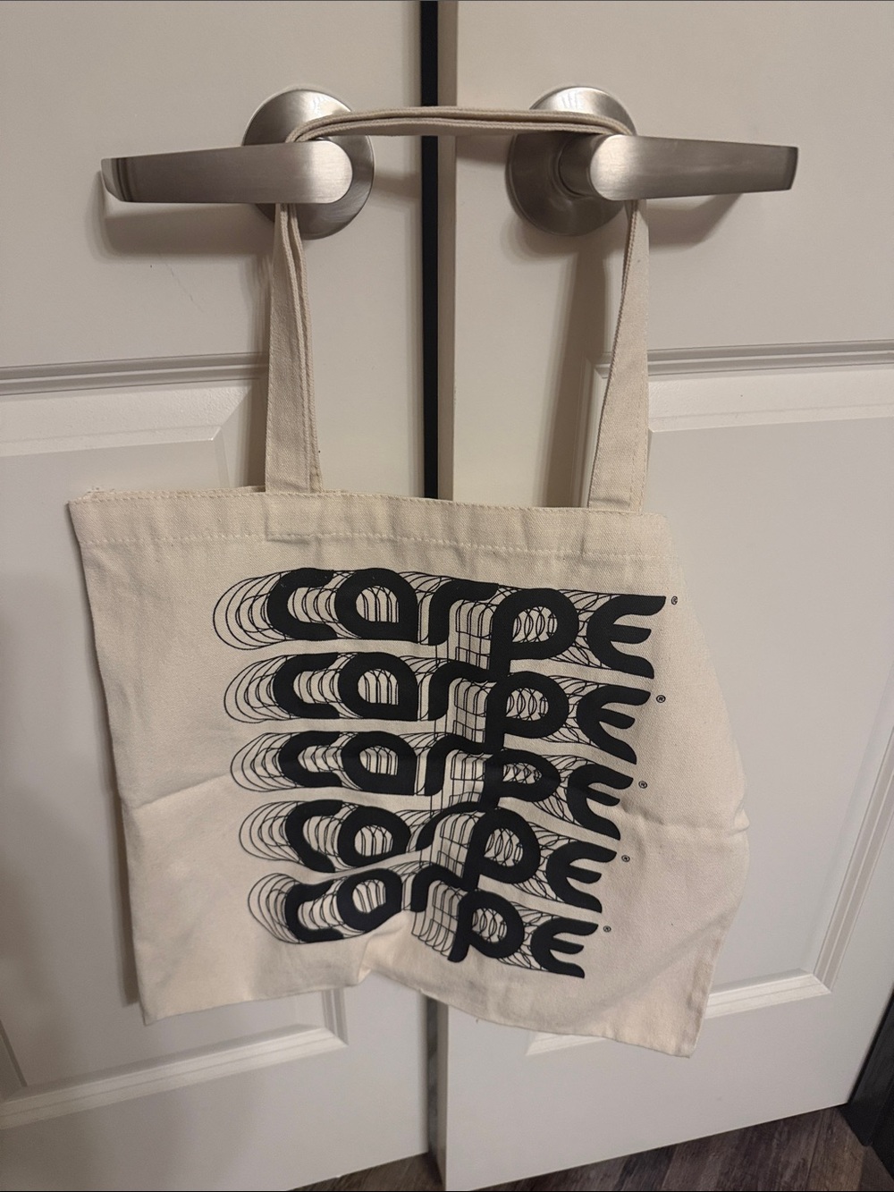 Natural Canvas Tote with Black Graphic Print